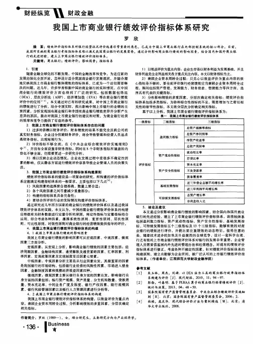 我国上市商业银行绩效评价指标体系研究