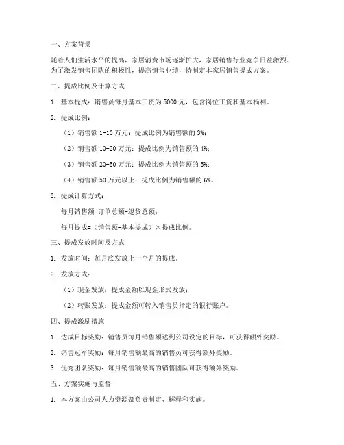 家居销售提成方案