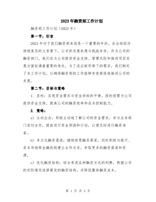 2023年融资部工作计划
