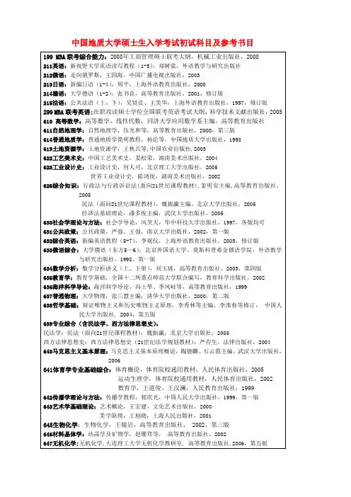 中国地质大学硕士生入学考试初试科目及参考书目