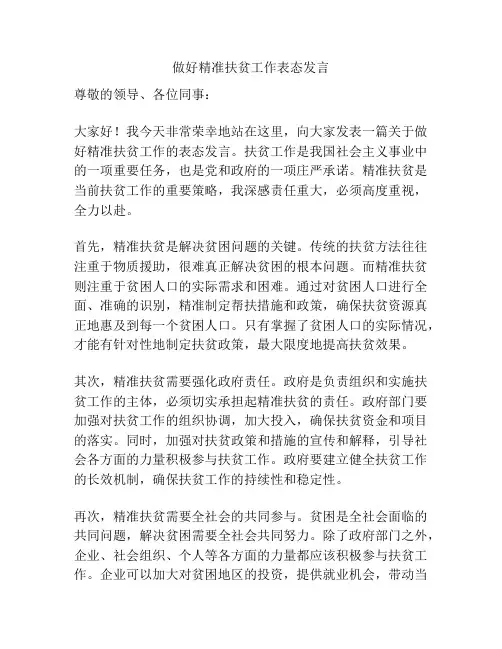 做好精准扶贫工作表态发言