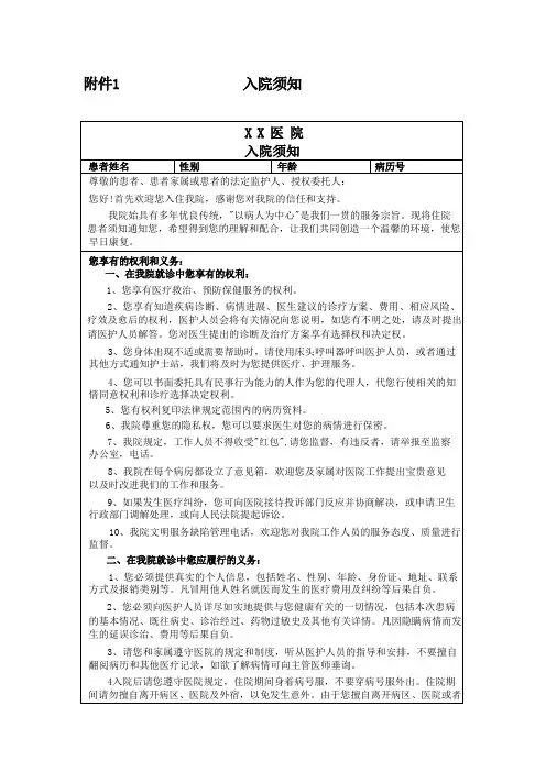 医院各类住院患者知情同意告知制度_表格版