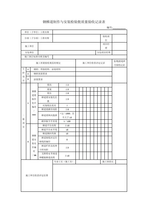 【工程文档】钢梯道制作与安装检验批质量验收记录表