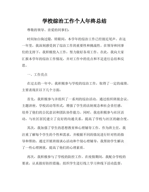 学校综治工作个人年终总结