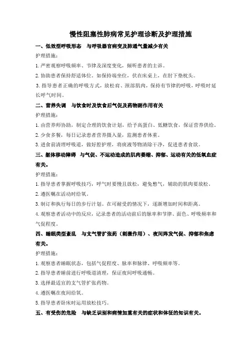慢性阻塞性肺病常见护理诊断及护理措施