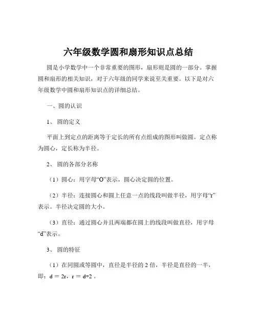 六年级数学圆和扇形知识点总结