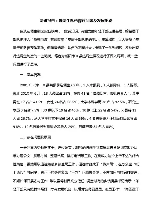 调研报告：选调生队伍存在问题及发展出路