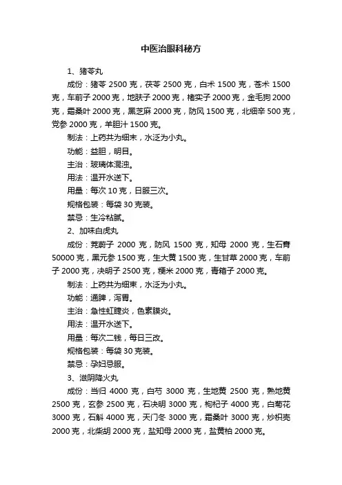 中医治眼科秘方