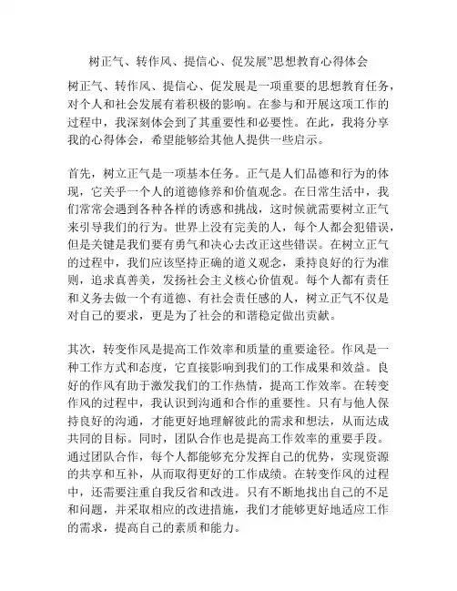 树正气、转作风、提信心、促发展”思想教育心得体会