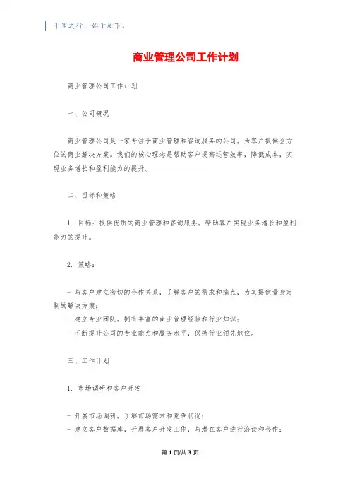 商业管理公司工作计划