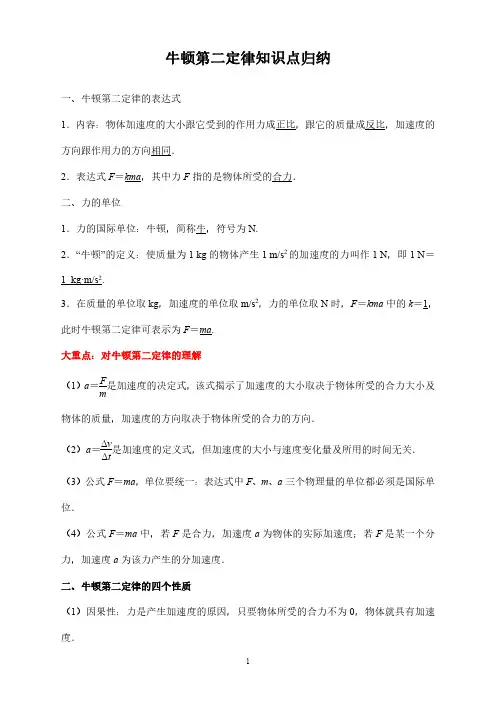 牛顿第二定律知识点归纳