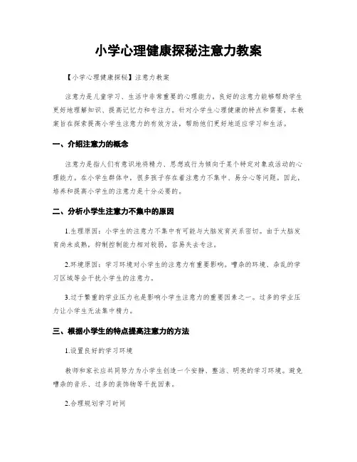 小学心理健康探秘注意力教案