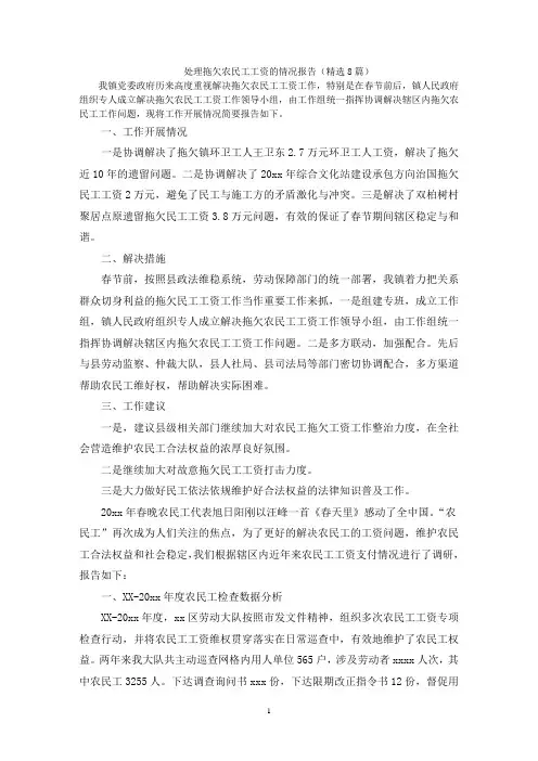 处理拖欠农民工工资的情况报告