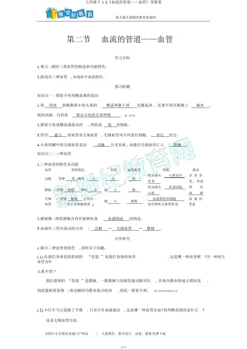 七年级下4.2《血流的管道——血管》导学案