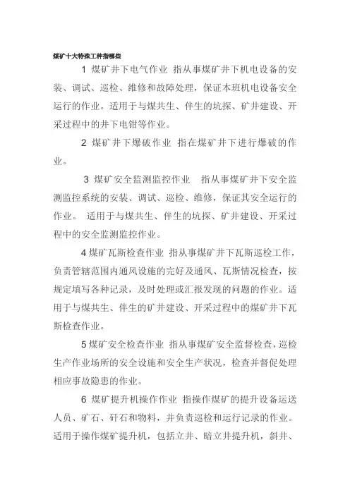 煤矿十大特殊工种指哪些