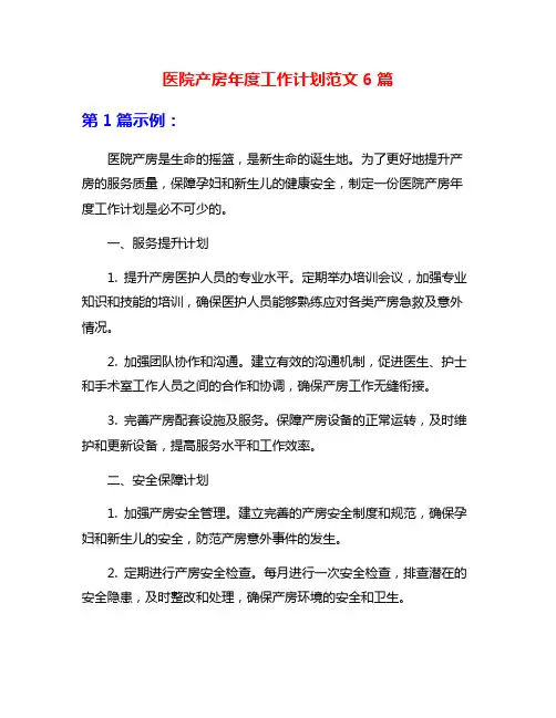 医院产房年度工作计划范文6篇