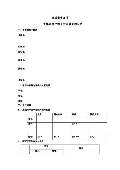 高三数学复习：立体几何的平行与垂直证明