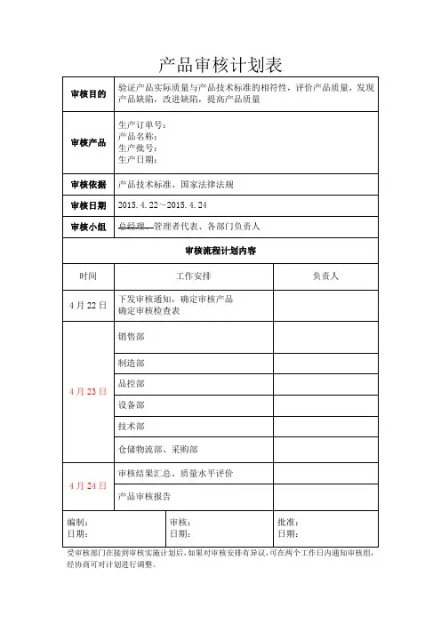 产品审核计划表