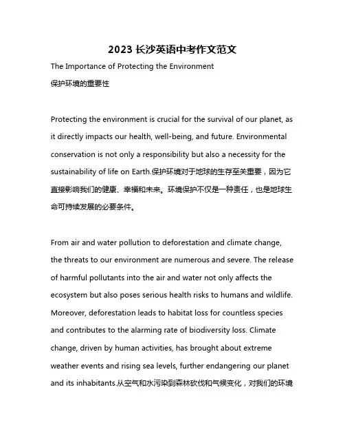 2023长沙英语中考作文范文
