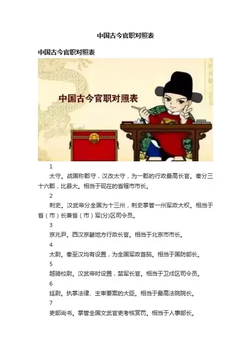 中国古今官职对照表