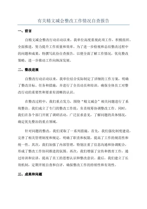 有关精文减会整改工作情况自查报告
