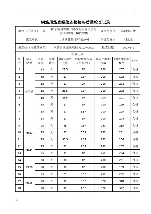直螺纹套筒检查记录 (2)