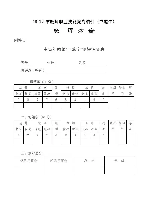 教师基本技能考试(三笔字)测评方案
