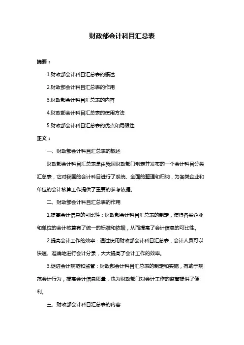 财政部会计科目汇总表