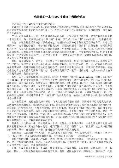 你是我的一本书600字作文中考满分范文