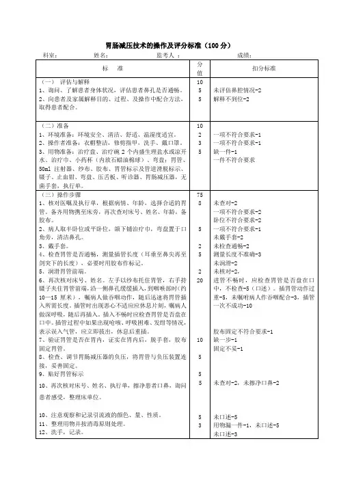 胃肠减压技术的操作流程及评分标准