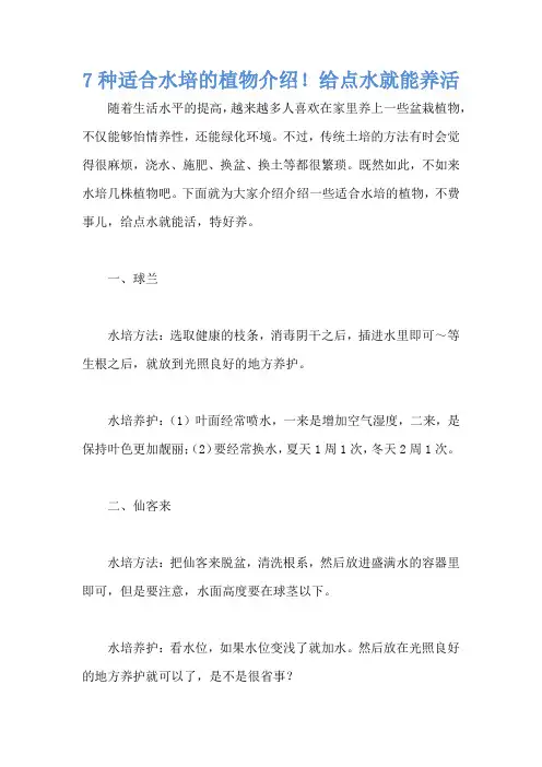 7种适合水培的植物介绍!给点水就能养活