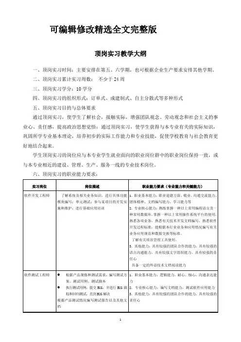 《顶岗实习》教学大纲精选全文