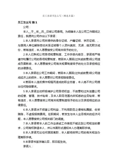 员工承诺书怎么写（精选5篇）