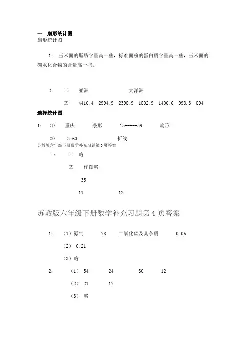 苏教版数学六年级下册    数学补充习题答案