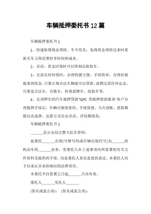 车辆抵押委托书12篇