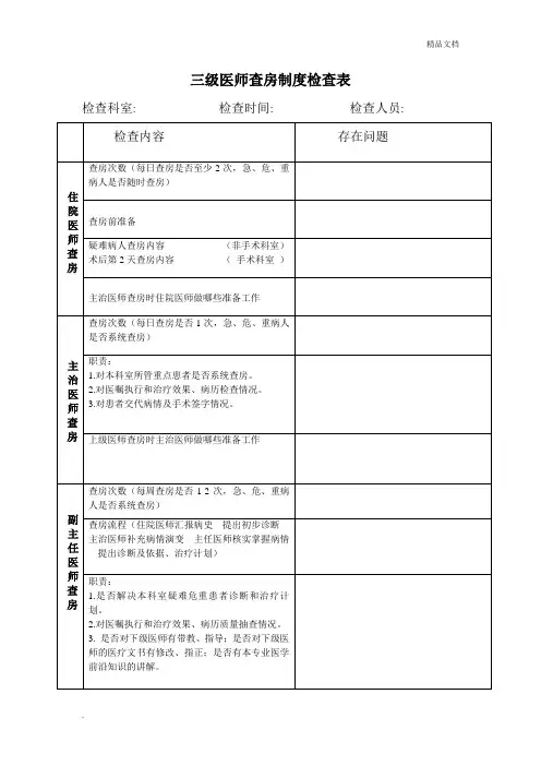 三级医师查房检查表