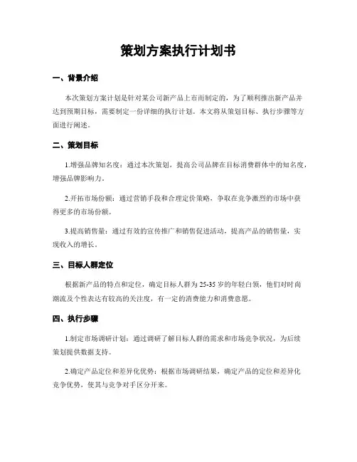 策划方案执行计划书