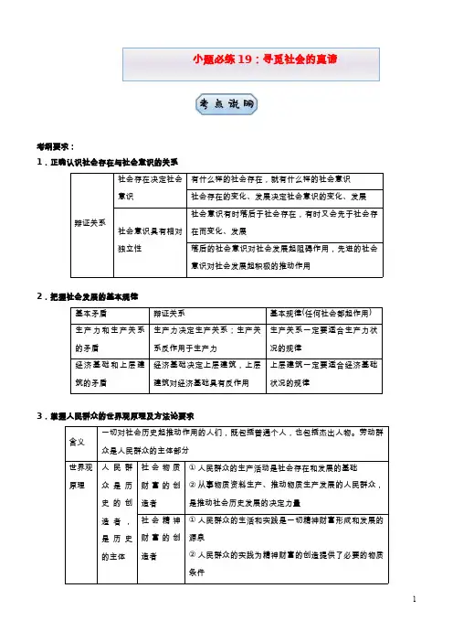 新高考2021届高考政治小题必练19寻觅社会的真谛20210421110