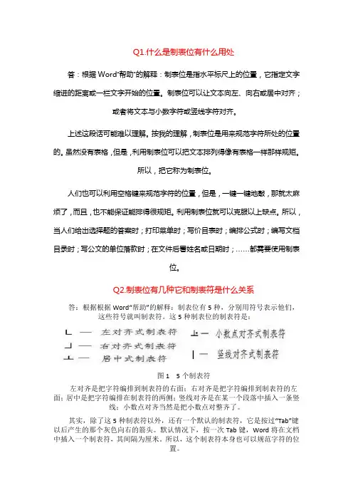 word制表符使用介绍