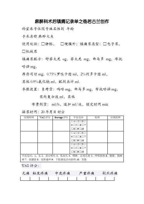 术后镇痛记录单