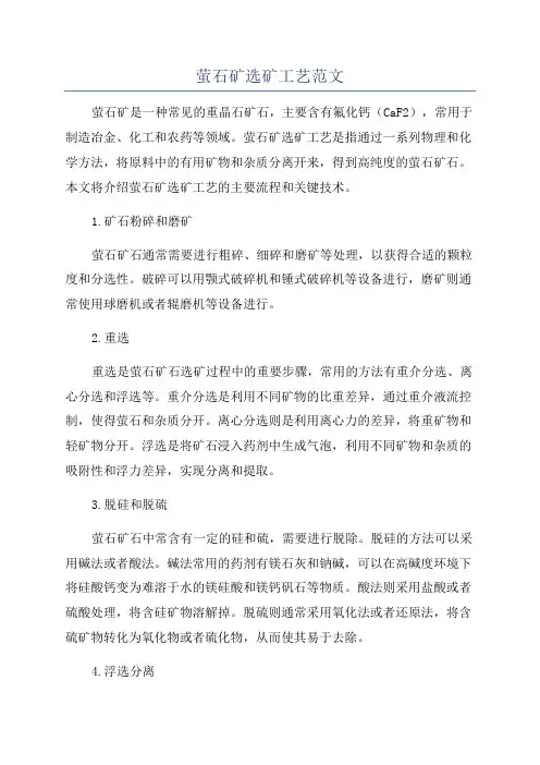 萤石矿选矿工艺范文