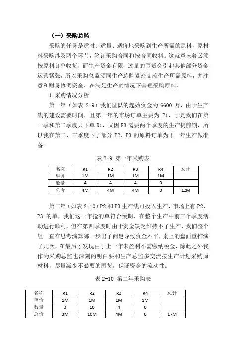 ERP沙盘模拟总结报告之采购总监结果分析