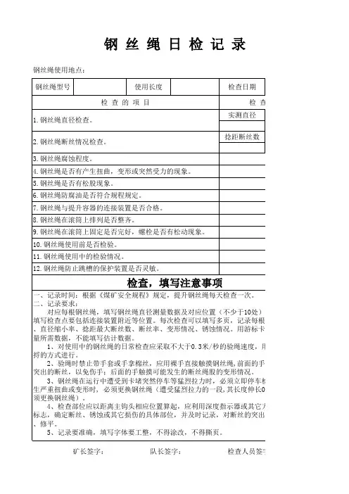 钢丝绳检查表
