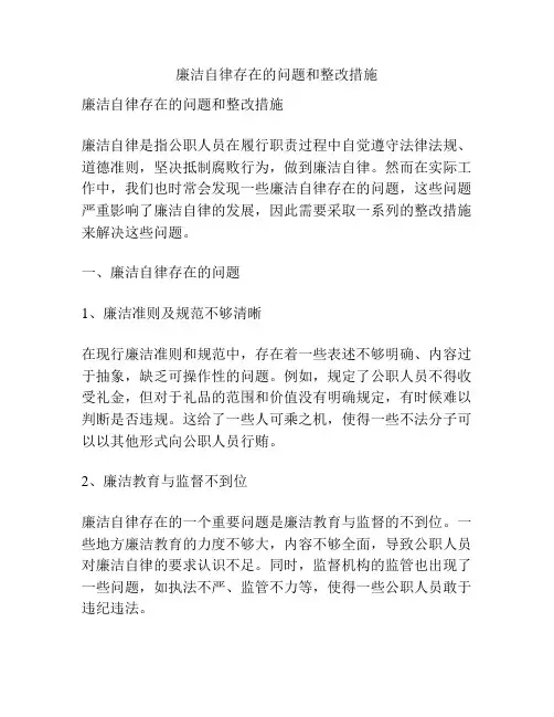廉洁自律存在的问题和整改措施