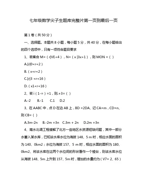 七年级数学尖子生题库完整片第一页到最后一页