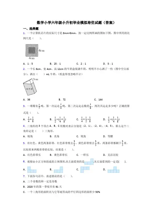 数学小学六年级小升初毕业模拟培优试题(答案)