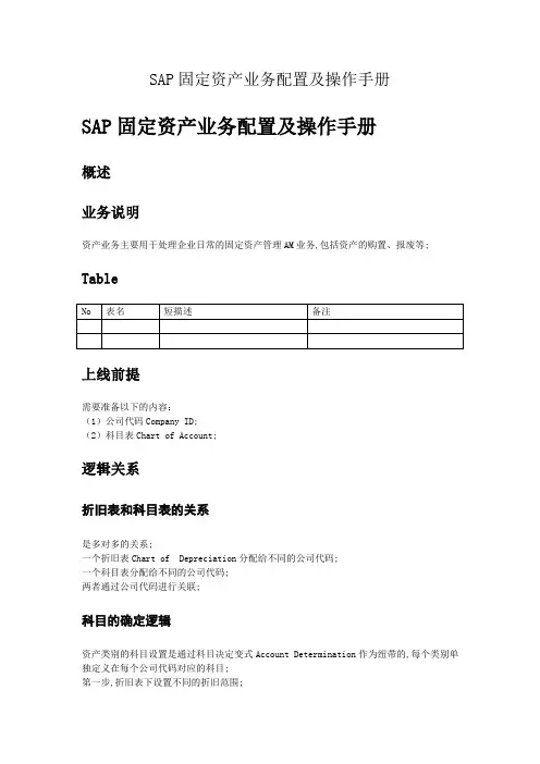 SAP固定资产业务配置及操作手册
