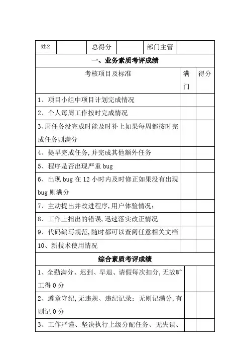 程序员绩效考核表