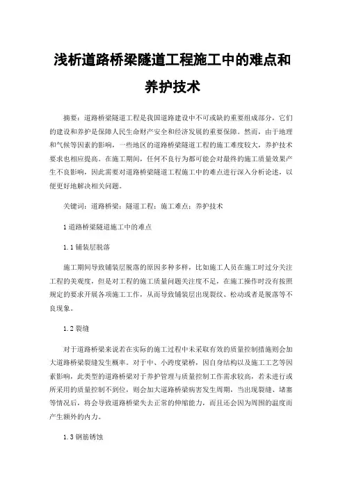 浅析道路桥梁隧道工程施工中的难点和养护技术