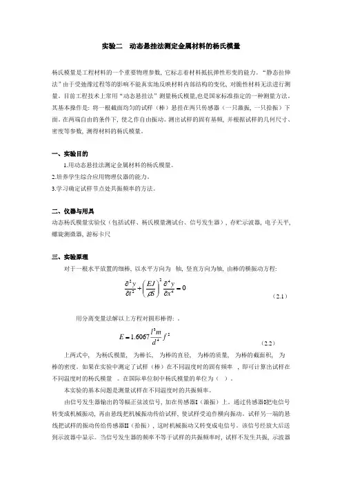 实验二动态悬挂法测定金属材料的杨氏模量